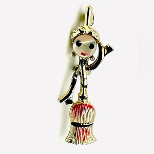 Adorable Vintage Grannycore Pearlesque Figural Dancing Broomstick Brooch Pin